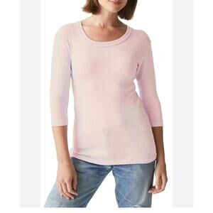 Michael Stars Andy Ribbed 3/4 Sleeve Tee Rose Pink One Size NWT $98 Made in USA